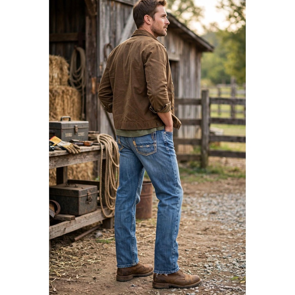 Ariat Mens W34 x L32 Relaxed Fit Jeans Medium Blue Denim Western Workwear